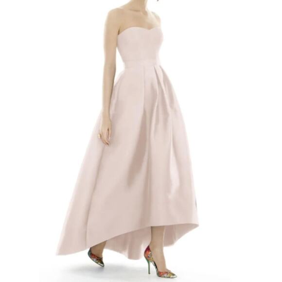 Alfred Sung D699S Strapless Pleated High/Low Sateen Twill Gown Blush Size 16 NWT - Picture 3 of 12